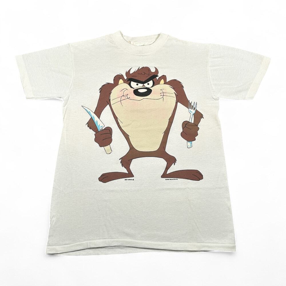 Vintage Looney Tunes Shirt Adult MEDIUM White Taz Cartoon TV Feed Me USA 80s